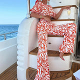 993 Spot Women's Wear Autumn 2025 New One-Line Shoulder Short-Sleeved Top Print Pants Suit Two