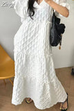 New Summer Fashion Women Pullover Ruffes Dress Casual Loose Office Long Dress Modis Ladies Womens White Long