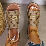 Large-Size Buckle Cloth One-字 Type Sandals Women Summer Loose With Flat Embroidered Beach Cool