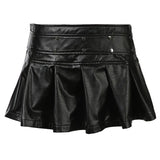 Babes Punk Style Rivet Belt 100 Folded Skirt Design Low-Rise Zipper Leather Skirt Individual Women's