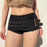 Trendy Dark Punk Style Buckle Decoration Low-Waist Sexy Babes Super Shorts