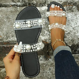 Version Of Large-Size Pearl Flat-Bottomed Flip-Flops Women Wearing Sweet Transparent With Flat And Cold