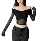 Zingj 2024 Summer New Women's Fashion Casual Style Open Shoulder Dress Cross Design Sense T-Shirt-Outfit