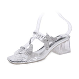 Women 2025 Summer New Chain Butterfly Sandals Women Wearing Water Drill Crystal High-Heeled