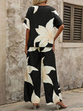 Summer Set Printing V-Neck Bat Sleeve Blouse Long Pants Fashion