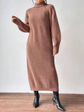 Women's Sweater Skirt Fashion Jacket High-Necked Long-Sleeved Knitted Skirt Solid-Colored Inside