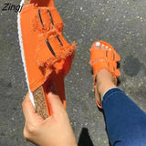 Shoes Women Comfortable Sandals Ladies Slip-on Wedge Sandals Sports Beach Walk Shoes Summer Fashion Denim Casual