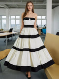 French Elegant Style Dress With Bra Dress 2025 New Splicing Bow Design Striped Long Dress