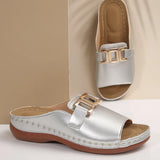 New Large-Size Lady Fashion Flat-Bottomed Slippers Metal Chain Thick-Soled Women's