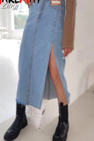 Denim Skirt Midi Women's High-waisted Spring A-line Pencil Female Jeans Vintage Skirt with Side Slit for Women