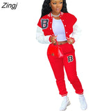 Winter Baseball Sport Women's Set Jacket and Pants Suit Active Sweatsuit Tracksuit Two Piece Set Fitness