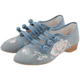 Zingj Grain Square Heel Embroidered Cloth Shoes Mary Jane Girl Flowers Lady Fashion Antique Women's