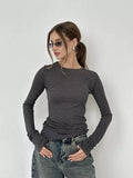 Autumn New Women's Clothing Pure Color Fashion Collar Horn Long-Sleeved Top T-Shirt