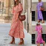 Spot 2025 Women's Summer New Short Sleeve Medium And Long Bohemian Print