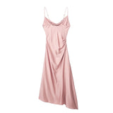 Pink Slip Long Dress Women Backless Satin Dress Woman Asymmetric Evening Party Dresses For Women 2023 Sexy Summer