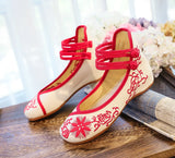 Zingj Heel Single Shoes Blue And White Porcelain Shallow Mouth Beef Tendon Bottom Embroidered Cloth Women's Shoes Mother Shoes