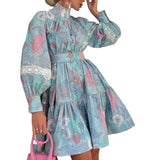 Spot 2025 Spring And Autumn New Female Fashion Temperament High Collar Large Pendulum Print Shirt