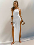 Dress Double Side High Fork Sling With Beautiful Back Knitted Dress Beach Hooded