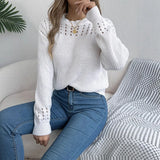 Shooting 2025 Casual Pure Color Hollow Lantern Long-Sleeved Jacket Sweater Women's