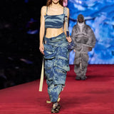 Zingj Style Jeans Two-Piece Female Spring / Summer 2024 New Personality Condole Top Multi-Pocket Cargo