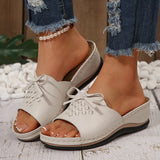 New Summer Slope And Fish Mouth Slippers Women's Shoes Casual Large Size Coarse And Slippers Bow Solid