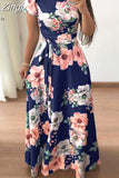 Women Summer Maxi Dress 2023 Casual Short Sleeve Boho Floral Print Long Dress Turtleneck Bandage Elegant Party Dresses