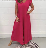 Summer New Women's Clothing With Lotus Leafy Broad Leg Trousers Solid Casual Jumpsuit
