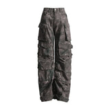Zingj Design Street Style High-Waisted Wide-Leg Pants Spring 2024 New Fashion Tie-Dye Camouflage Multi-Pocket Cargo
