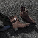 Retro Sleeve Two-Drain Square Head Short Boots Women 2025 New Belt Buckle Thick And Bundle Fashion