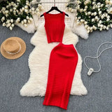 Hottie Port Style Suit Women's Summer Short Vest Top With High Waist Half Skirt Knit Two