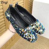 Women Ballet Shoes Leisure Spring Autumn Ballerina Bling Flash Sequins Flats Shoes Princess Shiny Pointed Wedding