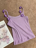 Zingj Bird Handmade Crochet Purple Flower Sling Vest Female Summer Outside Wear Summer Dopamine Top