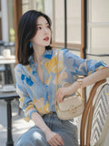 Retro Elegant Floral Long-Sleeved Shirt Women's Design Sense Of Loose Thin Autumn Dress Chiffon