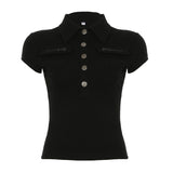 Retro Two-Sided Pocket Polo Collar Short Casual T-Shirt T-Shirt T-Shirt Buckle Work-Loaded