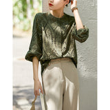 First-Line Brand Counter Mall Withdrew The Ribbon Women's Clothing Hollow Pane Embroidered Round Shirt