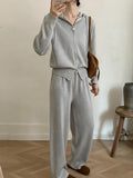 Sweater Set Women Loose Soft Jacket Sweater Cardigan + Wide Leg Pants Two