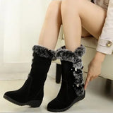And Winter New Fur Snow Boots With Round Head Belt Buckle Warm Thick Mid-Slope And Cotton Boots