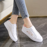 White Shoes Women 2025 New Spring Breathable Flats Shoe Lace With Sports Fashion Casual Shoes