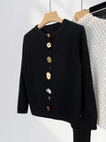 Zingj A Niche Button Knit Sweater With A Spring Dress Women's New Black Loose Coat Thick Cardigan