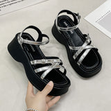 New Thick-Soled Sandals Korean Version Cross-Buckle Sandals Small Heightened Sandals Bowknot High-End
