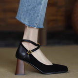 And Autumn New High-Heeled Women's Velvet Face Retro Head Thick Heel Cross-Buckle With Korean Version Of Shallow Mouth Mary Jane Single Shoes