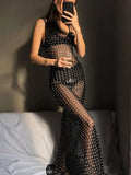 Polka Dot Sheer Mesh Maxi Dress- Outfit