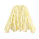 2025 Women's New Fashion Butterfly Tacked With Overlays Decoration French Lantern Sleeve Long Sleeve