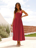 Women's Clothing 2025 New Temperament Pure Color Side To Receive Waist Hanging Neck-Laught