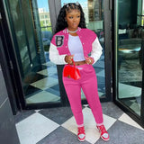 Winter Baseball Sport Women's Set Jacket and Pants Suit Active Sweatsuit Tracksuit Two Piece Set Fitness