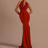 2025 New Fashion Sexy Hanging Neck To Bare Back To The Waist Thin Design Red Long Dress Women's