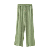 Women's 2025 Summer New Linen-Blend Striped Shirt Wide-Legged Trousers
