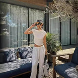 Women's INS Bursts Of Sleeveless Knitted Trousers Set Holiday Light