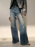 Water Wash Blue Jeans Women 2025 Autumn And Winter Temperament Niche New Fashion Micro-Horns Drag Wide Leg