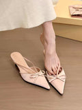 2025 New Pointed Thin Heel High Heel Korean Version Of The Fashion Bow Silver Head Women's Shoes Half-Dragging Fashion